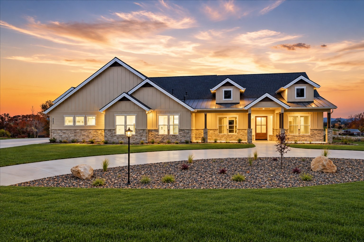 The Dimitruk home by Albertson Construction, photographed at sunset